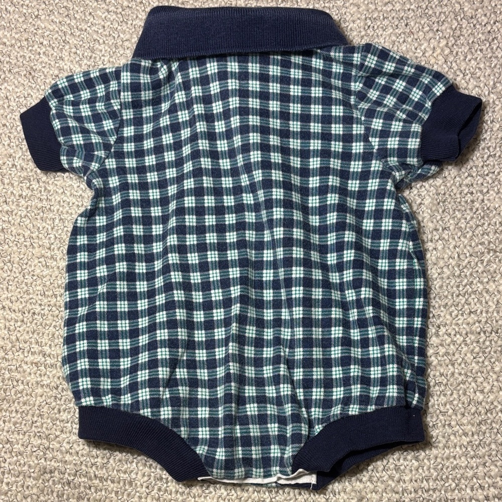 Vintage 80s/90s HealthTex Baby Romper Gingham Navy Embroidered Sailor Dog - Picture 9 of 10